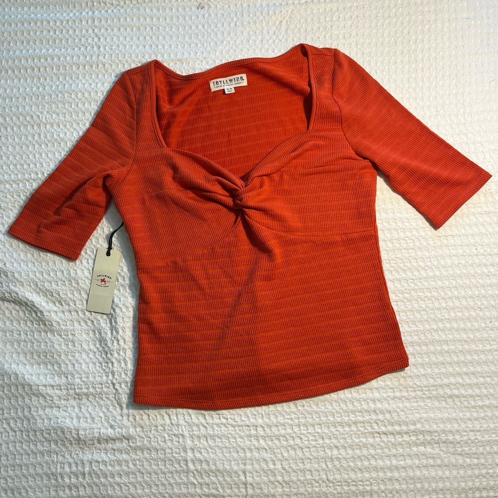 Idyllwind Top Women's Size M Orange 3/4 Sleeve Twist-front Knit Western Boho NWT
